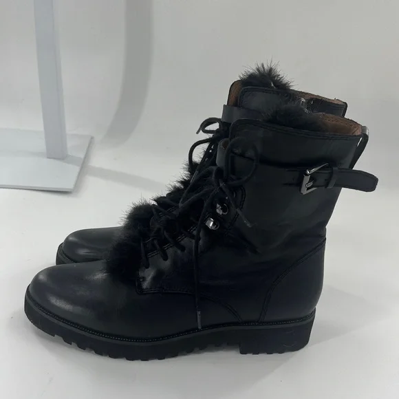Franco Sarto Canon Combat Leather Boot with Faux Fur Tongue - Size 6 - Picture 2 of 8